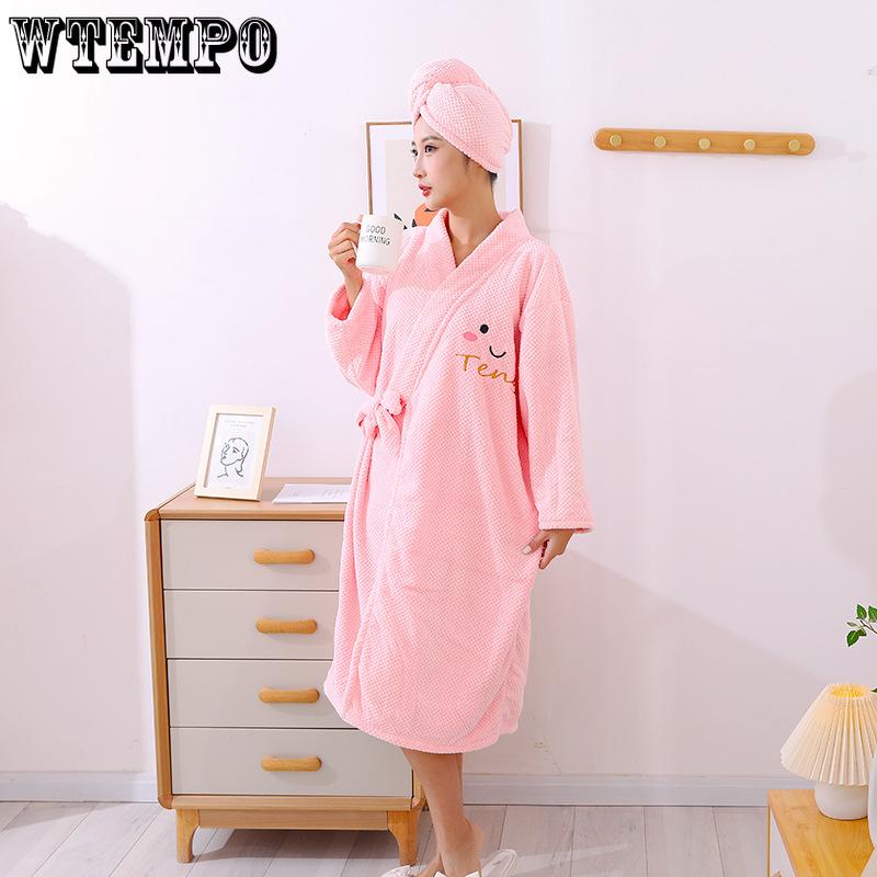 Зимние женские банные халаты банные полотенца коралловый флис утолщенные домашние банные юбки с длинными рукавами с перекрестной завязкой