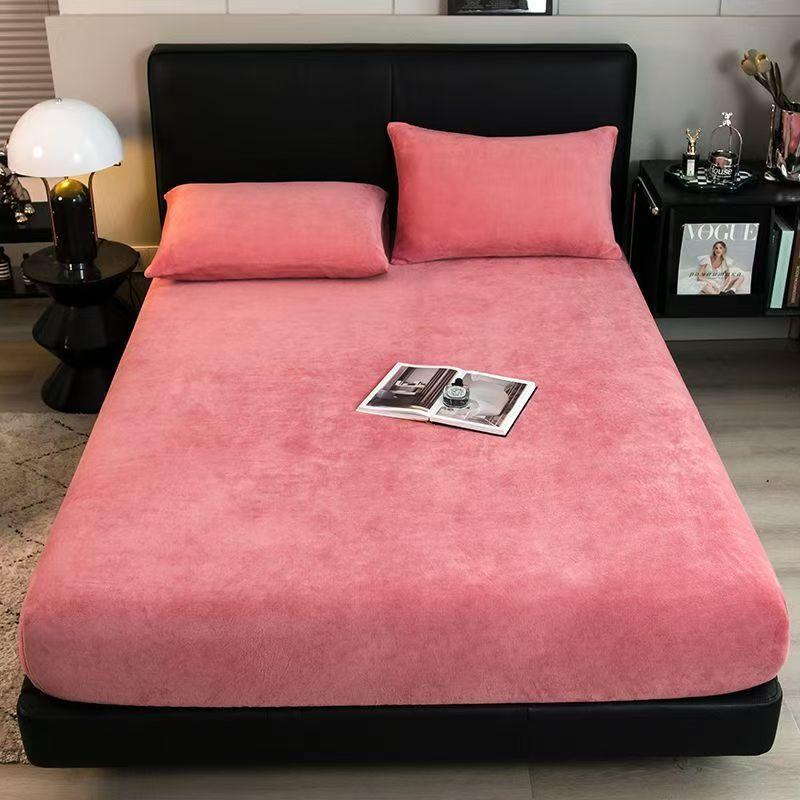 Winter Warm Plush Fitted Sheet Elastic Mattress Cover Fluffy Velvet Fleece Bed Linen Couple Thermal Double Bed King Size