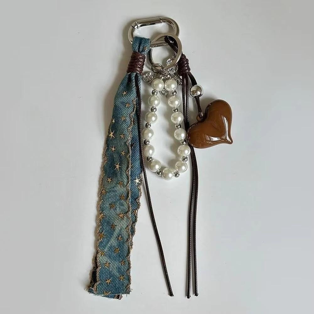 Pearl Bag Pendant Cowboy Ribbon Bag Charm Y2K Style Love Heart Pendant  Fashion Accessories