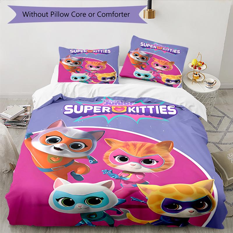 3pcs Super Kitties Adventures2 Design Cover Set - HD Printed Bedding with 1 Cover and 2 Pillowcases - Perfect for Home and Dorm Decor