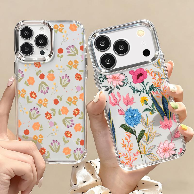 Чехол с узором из белых цветов для iPhone 17 Pro Max iPhone 16 15 14 13 Pro Max 11 17e 16e Покрытие Рамка для камеры Прозрачная Мягкая силиконовая задняя крышка