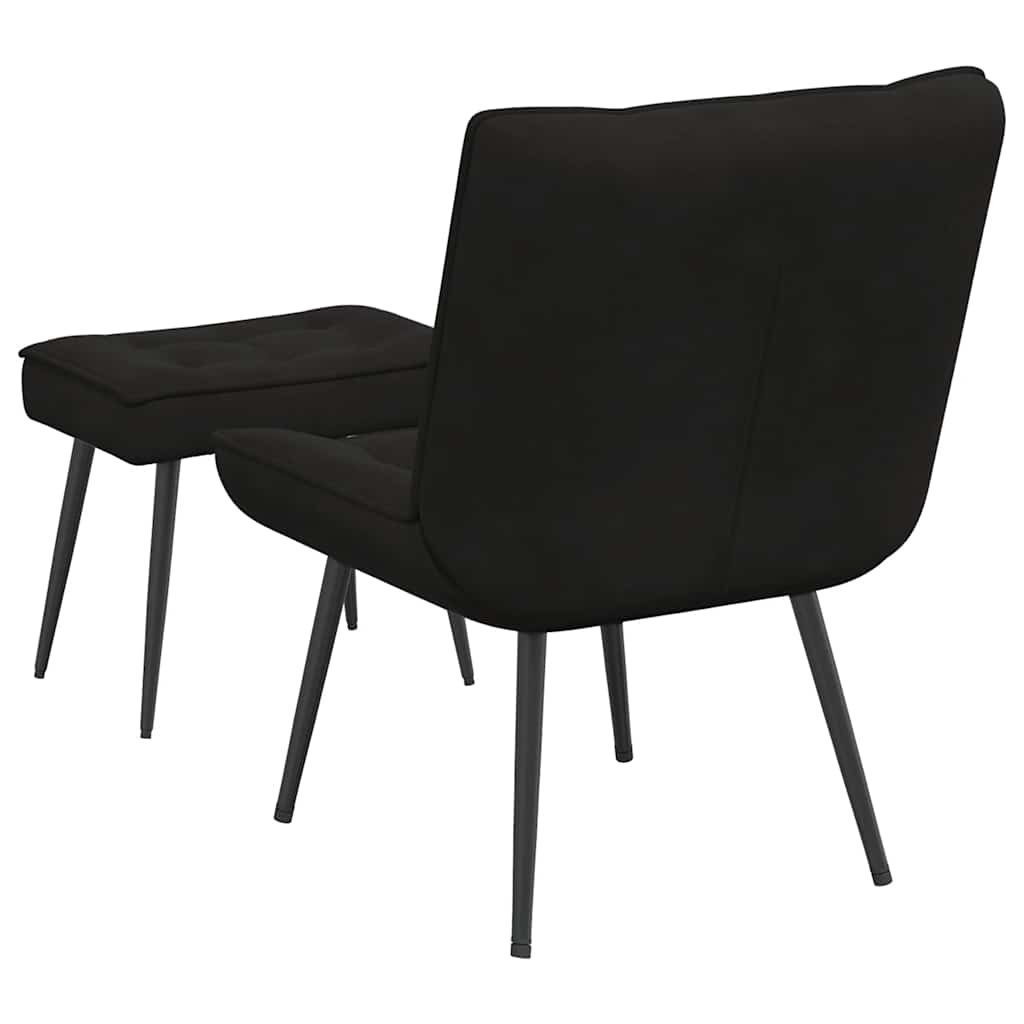 Black Velvet Relaxation Armchair with Footstool