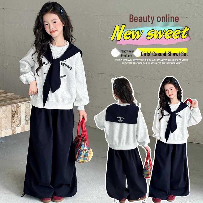 Комплект для девочек: Свитшот с воротником-стойкой и брюки-карго (Весна-Осень) - Коллекция 2025