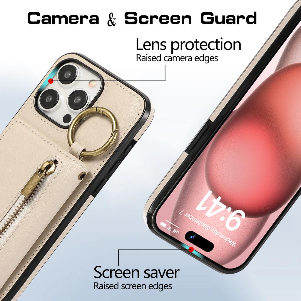 Кожаная задняя крышка для iPhone 16 Pro Max, чехол-кошелек на молнии с подставкой и плечевым ремнем