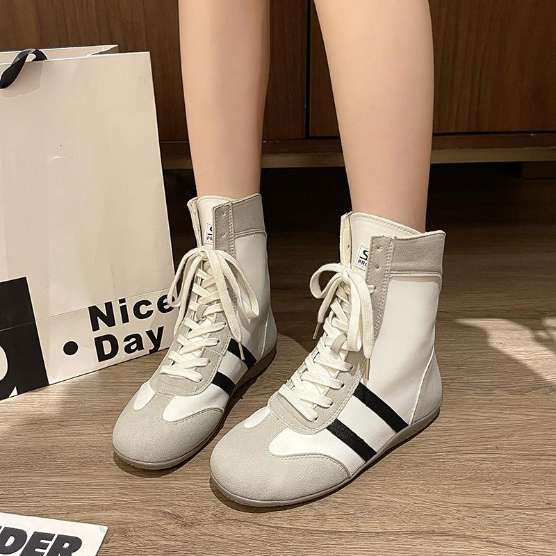 Модные высокие короткие ботинки, боксерки для женщин, весна-осень 2025, круглый носок, шнуровка, кроссовки, zapatos de mujer