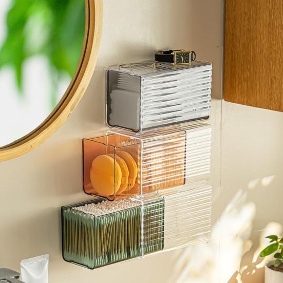Ящик для хранения, прозрачный пластиковый настенный ящик для хранения, компактный тампон, органайзер для макияжа для домашней ванной комнаты
