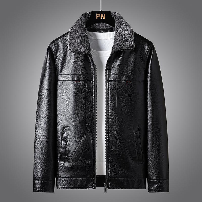Winter Cashmere Coat Men's PU Leather Jacket Middle-aged Leather Jacket
