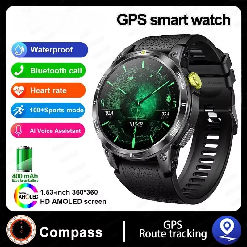 2025 New Outdoor Professional GPS Trajectory Smart Watch 1.5"HD Screen Waterproof Bracelet BT Call Smartwatch Men for Android IOS