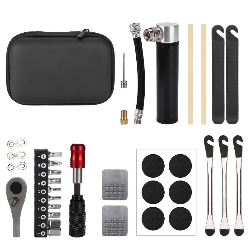 Portable Bicycle Repair Tool Kit for Tyre Patch Tyre Lever Ratchet Torque Wrench and Mini Pump