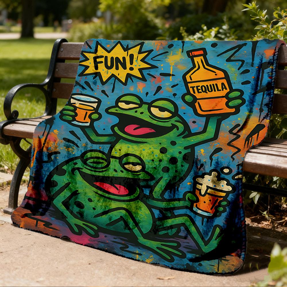 1pc Tequila Frog Outdoor Blanket Lightweight Flannel Throw For Travel, Camping, Livingroom, Couch, Chair Soft