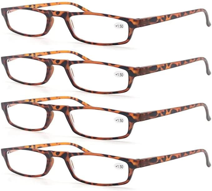 4 Paires Reading Glasses For Men Women Narrow Square Frame Readers Eyeglasses Spring Hinge With Diopter