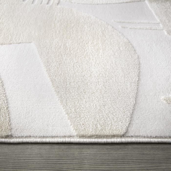 Paco Home Tapis Salon Chambre Adulte Poils Ras Uni 3D Motif Abstrait Geometrique Crème Crème 160x220 Cm