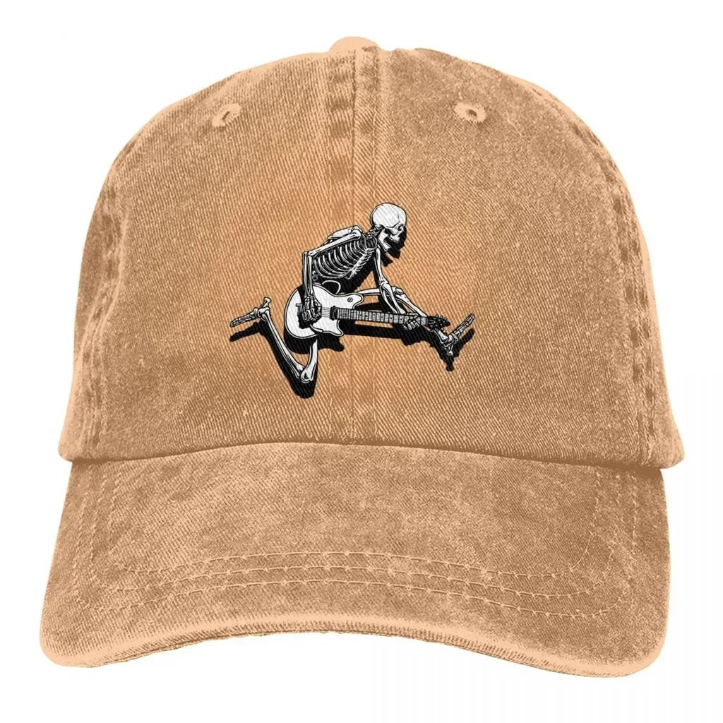 Стираная мужская бейсболка скелет гитарист Jump Trucker Snapback ковбойские кепки папа шляпа гитара рок гольф шляпы