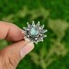 Gift For Her Natural Labradorite Statement Flower Adjustable Ring 925 Silver