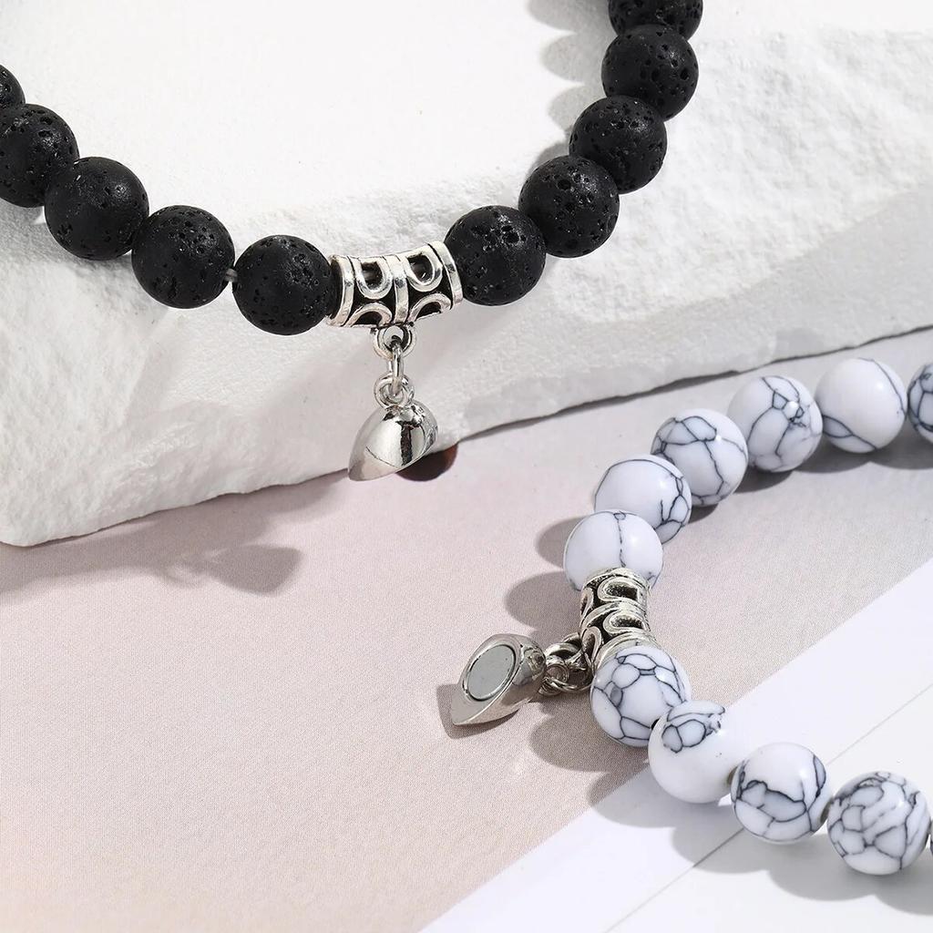 Лидер продаж 2 шт./компл. браслет из бисера для влюбленных натуральный камень расстояние сердце магнит пара браслеты дружбы модные ювелирные изделия подарок