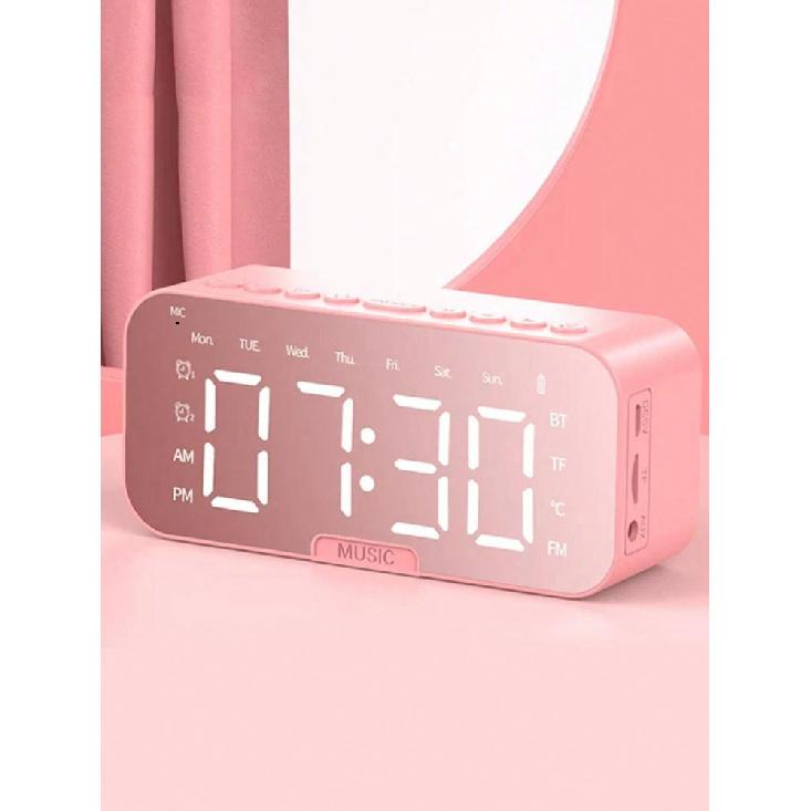 Mirror Digital Alarm Clock Bluetooth Speaker with Temperature Display FM Radio TF Card Playback Dual Alarms Multifunctional