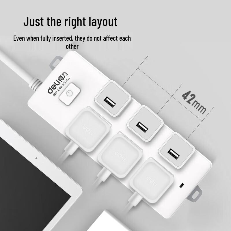 Deli 6-Outlet 3M Safety Power Strip