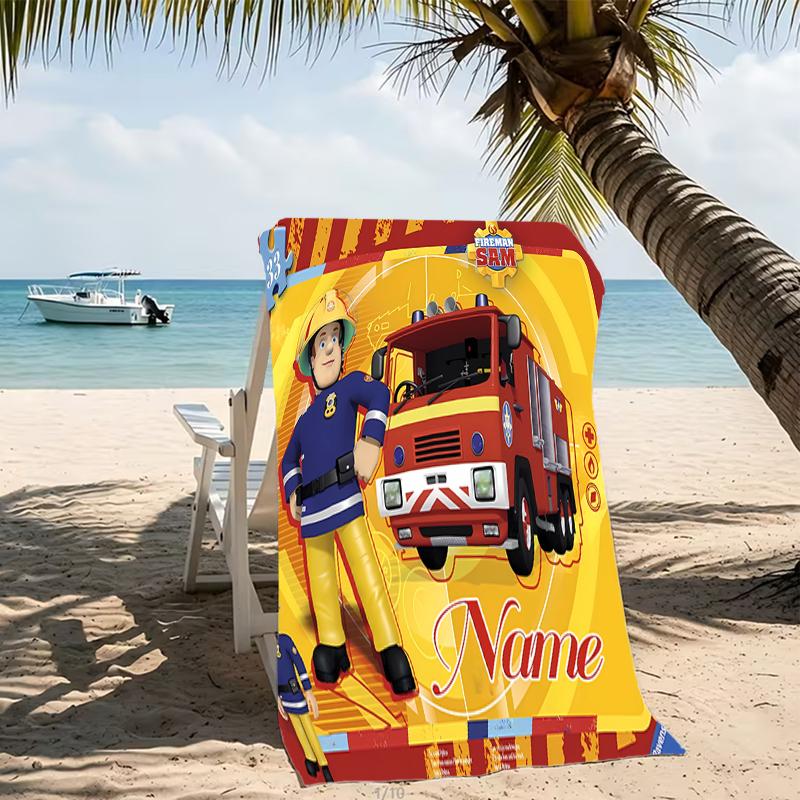 Customizable personalized beach towels Fireman Sam themed designs.Suitable for the beach, yoga, sports;ideal as beach accessories