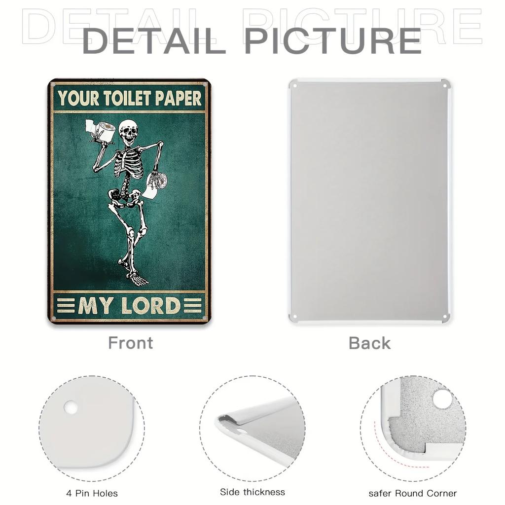 Funny Toilet Bathroom Decor, Skeleton Skull Reading Newspapers Sign, Retro Metal Tin Sign, Vintage Bar Wall Decor Metal Poster