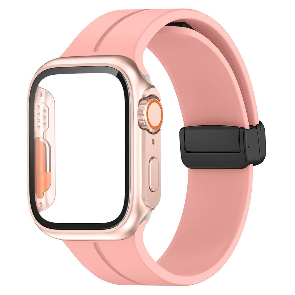 Стекло + чехол + ремешок для Apple, ремешок для часов 44 мм, 45 мм, 41 мм, 40 мм, силиконовый браслет с магнитной пряжкой + бухта iWatch Series 8 se 7 6 5 4