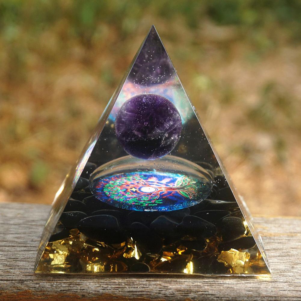 Energy Pyramid Orgonite Healing Crystals Chakra Tool 5*5*5cm Natural Amethyst Handmade Gift Home Office Decor