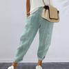 Women Casual Pants Elastic Waist Mid-rise Summer Jacquard Long Pants with Pockets Striped Print Loose Fit Trousers