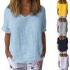 Women's Fashion Short Sleeve Cotton Linen Loose Casual Solid Color Top