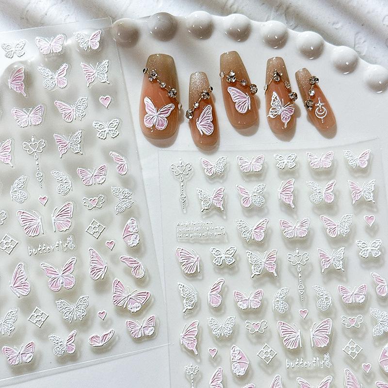 Xiaohongshu 5D Luminous Butterfly Nail Art Stickers - High-Grade, Colorful, Embossed Design