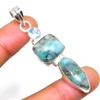 Republic Larimar Blue Topaz Gemstone 925 Silver Plated Pendant 2.27"