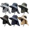 Unisex Sun Hat with Face Front Cover Face Neck Protection Hollow Mesh Windproof Fixed Strap Anti-UV Foldable Sunscreen Breathable Gardening Fishing