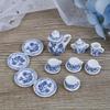 15Pcs Portable Blue Flower Tableware Porcelain Coffee Tea Cups  Universal 1:12 Dollhouse Miniature