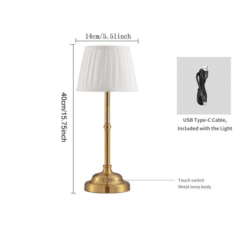 Modern Gold Dimmable Dining Table Atmosphere Night Light Bedside Rechargeable Fabric Cordless Led Table Lamp
