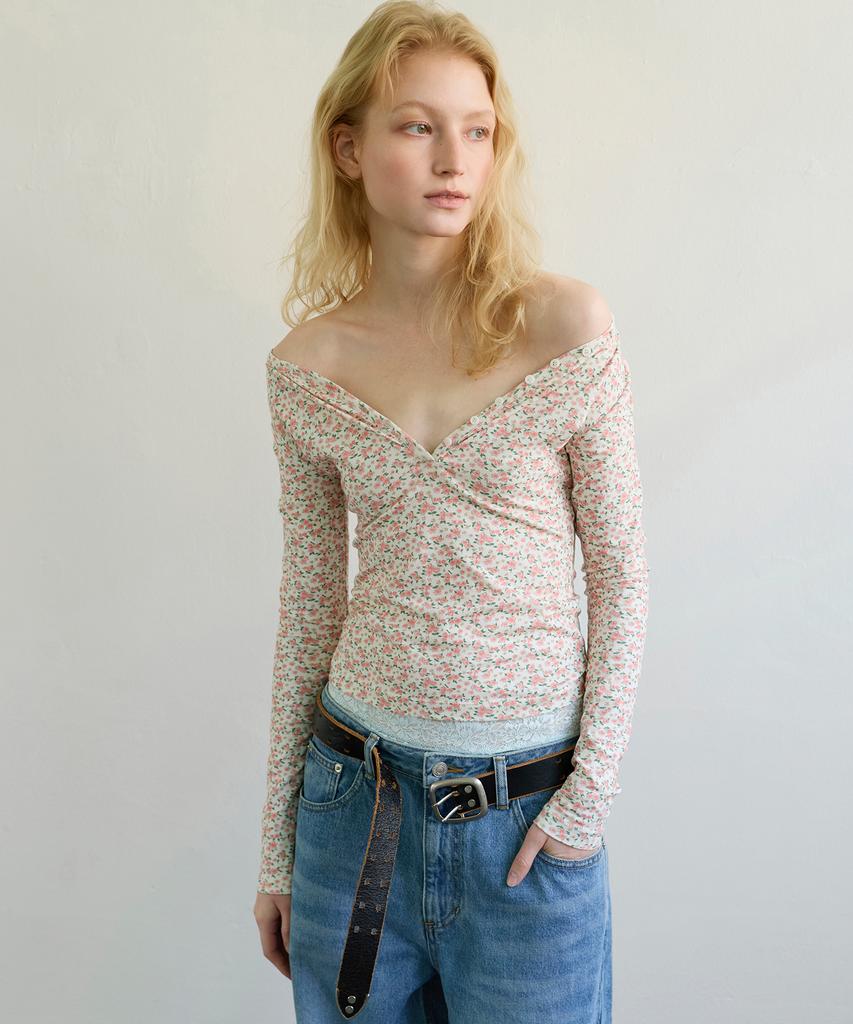 Двусторонний лонгслив-henley Aobteu - Цветочный розовый