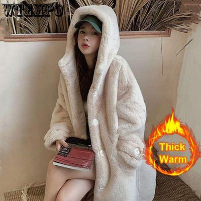 Утолщенное зимнее пальто из искусственного меха с капюшоном из норки, женское модное пальто средней длины и большого размера, корейская версия