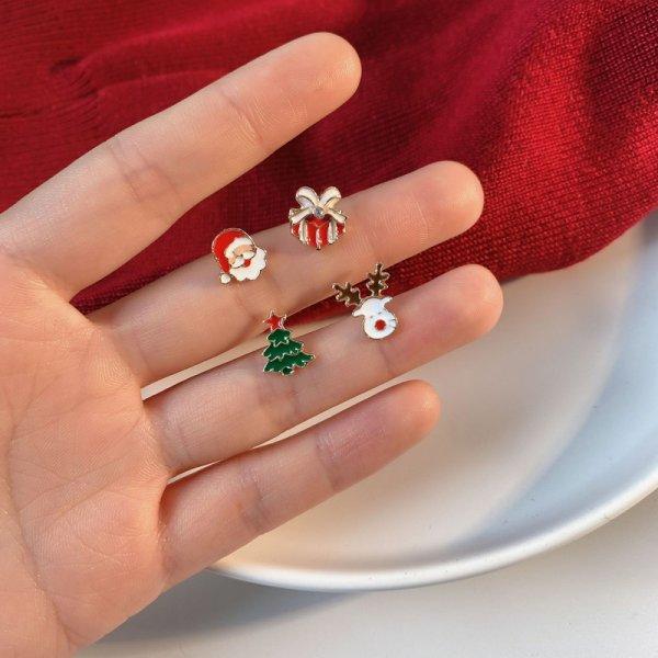Christmas MIxed Earring Set For Women Shiny Crystal Zircon Snowflake Elk Deer Xmas Tree Bell Earrings For Women New Year Gifts