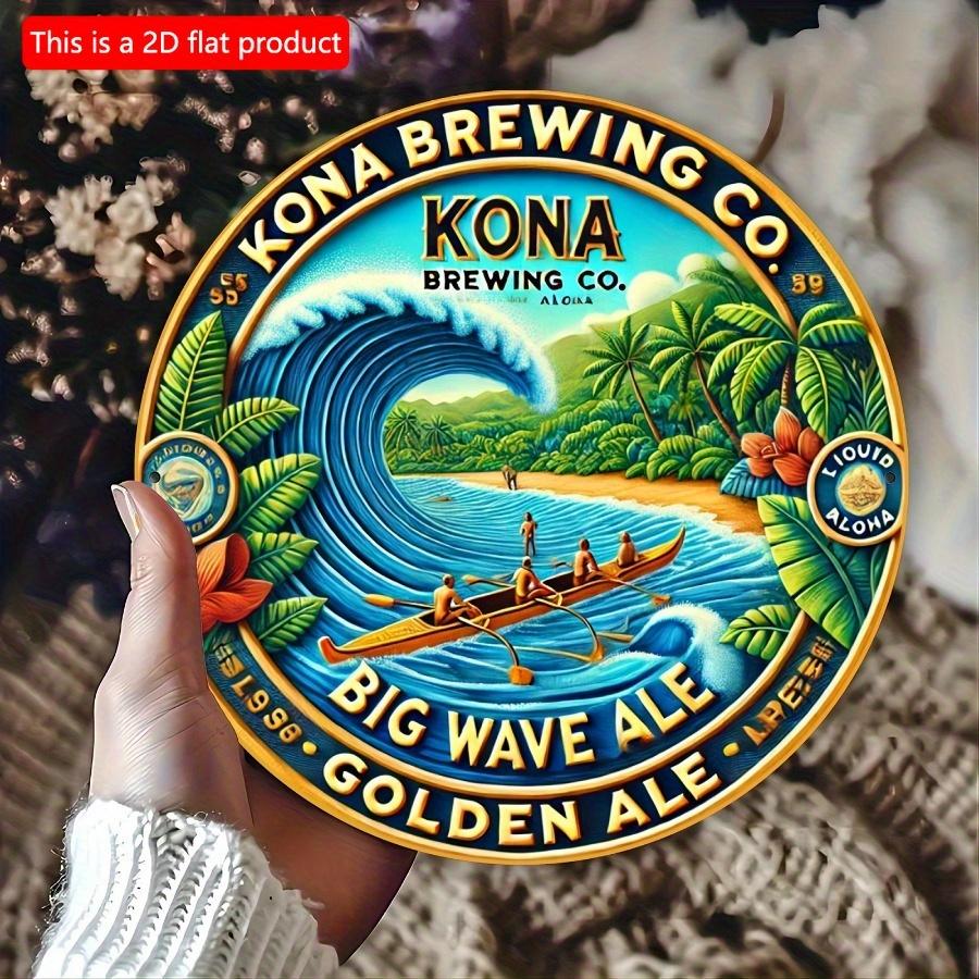 1pc 2d Flat Big Wave Ale Vintage Wooden Wall Decor Sign - 20cm Round Wooden Plaque for Indoor Outdoor, Farmhouse, Restaurant, Garden, Bar, Cafe, Gym