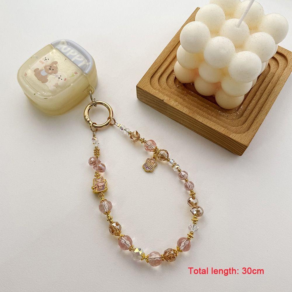 Cartoon Lucky Cat Mobile Phone Lanyard Hand-beaded Car Keychain Cute Phone Charm