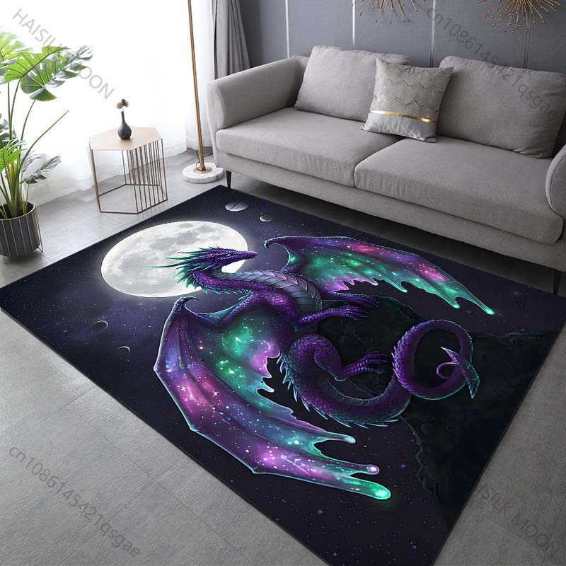 Multiple sizes Purple dragon, moon backdrop Print Carpet Rug for Living Room Bedroom Sofa Doormat Home Decor Non-slip Floor Mat