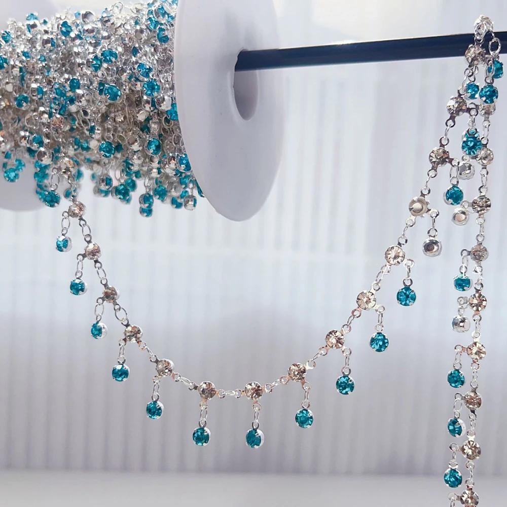 0.5M 1M Shiny Colorful Crystal Charm Taseel Beads Copper Chain DIY Necklace Bracelet Beaded Chains Women Jewelry Making Supplies