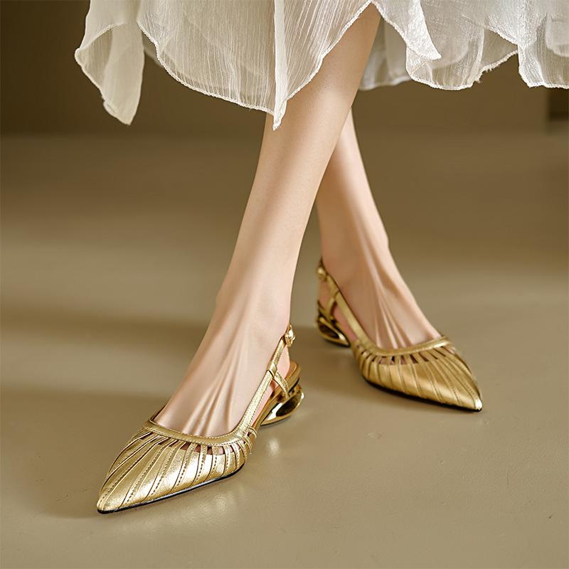 Французские сандалии с полой головкой-мешком, женские летние новые тонкие темпераментные каблуки особой формы, нишевый дизайн, римские туфли