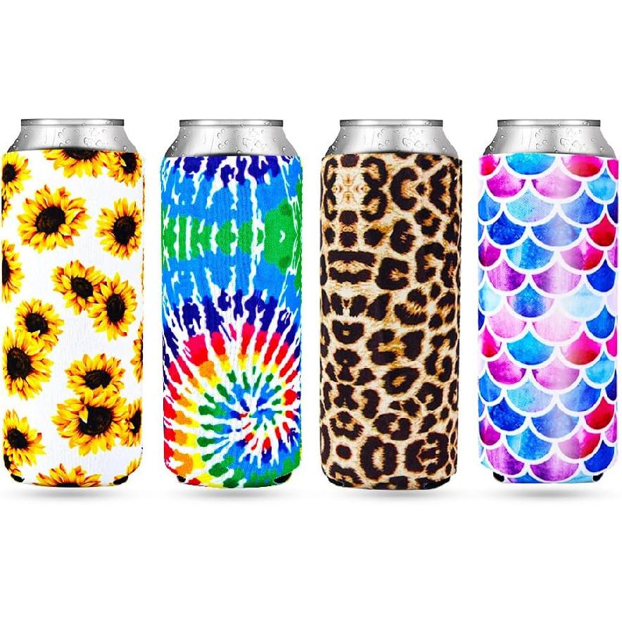 4 Pack 12oz Slim Beer Can Cooler Sleeves, Neoprene Beer Can Cooler Bulk, Collapsible ulators Cooler Cover Fits for White Claw/Spiked Seltzer and More