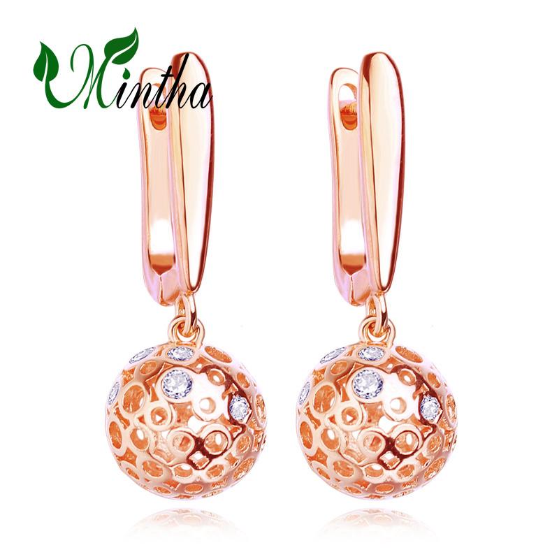 Серьги-клипсы MINTHA, модные свадебные повседневные серьги цвета розового золота, модные украшения, серьги с кубическим цирконием для женщин, круглые свадебные серьги