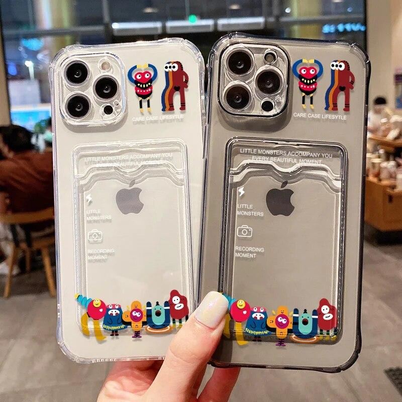 Забавный чехол для телефона Monster для iPhone 11, чехол для iPhone 14 Pro 12 13 15 Pro Max XR XS 7 8 Plus SE, прозрачный чехол-держатель для слота для карт