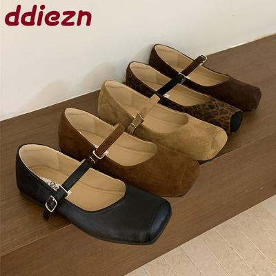 Модная мягкая женская обувь с неглубоким вырезом, женские балетки из флока, обувь с квадратным носком, модный ремешок с пряжкой, женские балетки Мэри Джейн