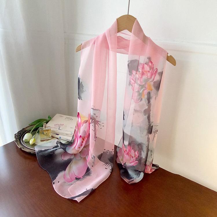 Spring Style Cicada Wings Long Silk Scarf for Women Spring and Autumn Thin Style Fashionable and Versatile Georgette Multi-color Printed Long Scarf