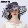 Темпераментная шляпа в горошек с большими полями Женская уличная повседневная шляпа от солнца Винтажная жемчужная цветочная органза Пляжная шляпа от солнца Солнцезащитный козырек Защитная шляпа от солнца Козырек Цилиндр