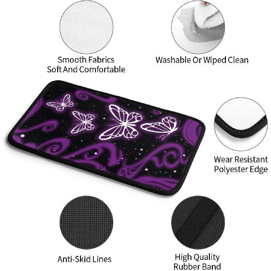 Universal Car Center Console Cushion Pad, Purple Butterfly Soft Waterproof Car Center Console Cover Auto Armrest Seat Box Cover Protector for Most