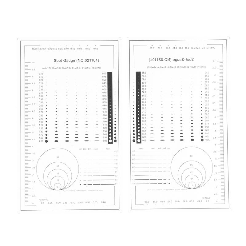1/2 шт. Сравнительная карта для измерения пятен Линейка Точка Точка Линия Измеритель Поцарапанная область Круг Эллипс Диаметр Ширина Толщина Микрометр