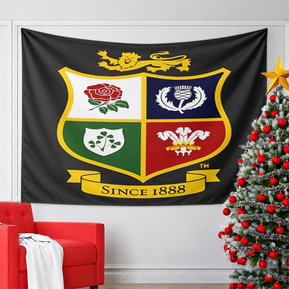 British Lions Rugby Crest Pattern Wall Hanging Tapestry Decorative Tapestry Home Decor for Bedroom and Living Room