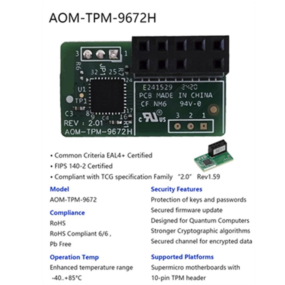 10-Pin TPM 2.0 Module Trusted Platform Repair For SuperMicro AOM-TPM-9672H 2.0